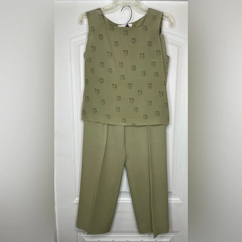 4 Piece Silk Suits Jacket, Dress, Beaded Shell, Pants Sage Green Sz 4,8,6,and 10 - Picture 6 of 14
